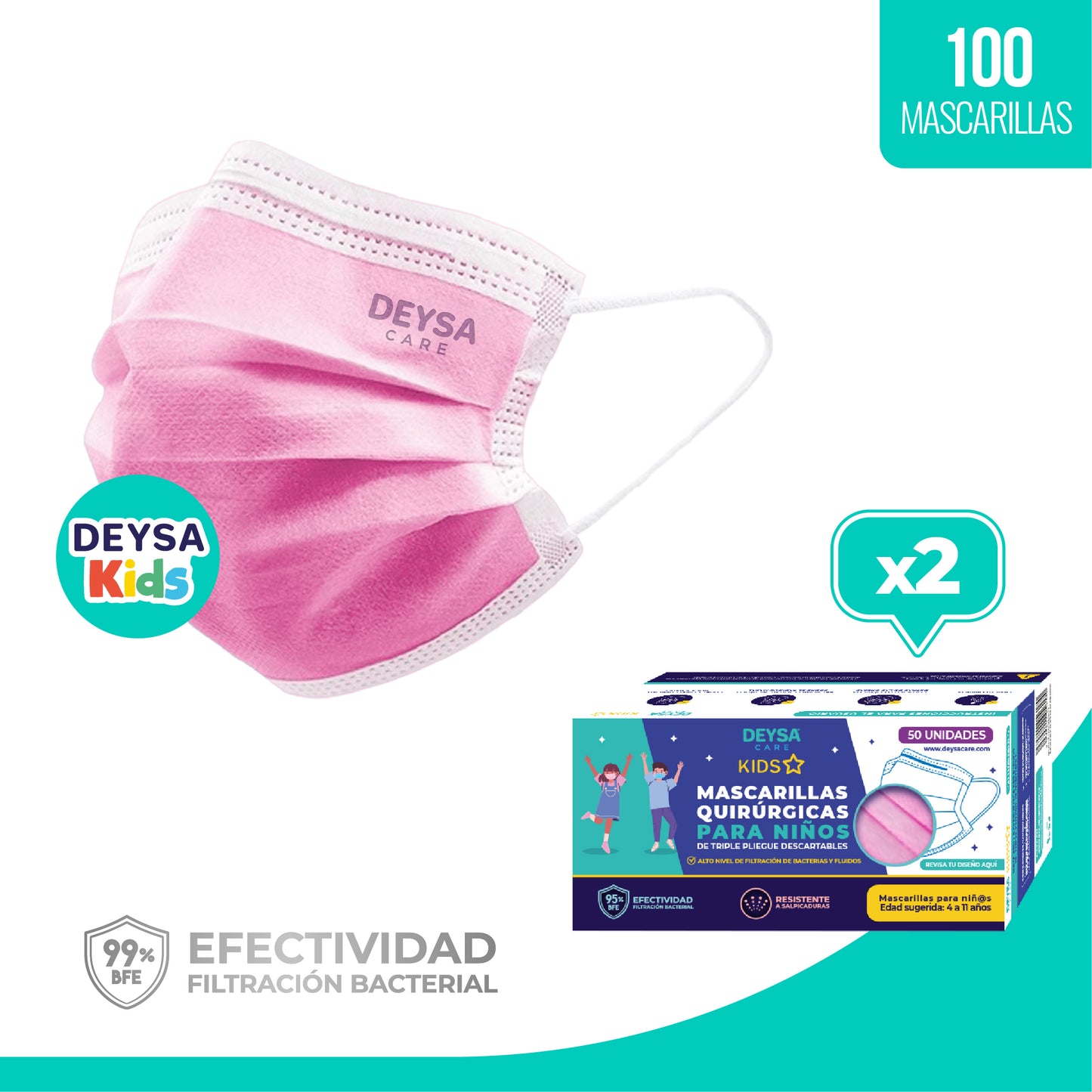 Mascarilla Triple Pliegue KIDS Deysa Care® 2 Cajas