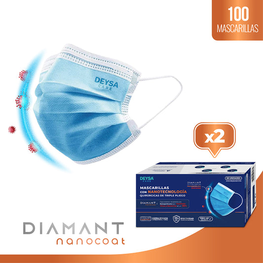 Mascarilla Triple Pliegue Diamant Nanocoat Deysa Care® – 2 Cajas