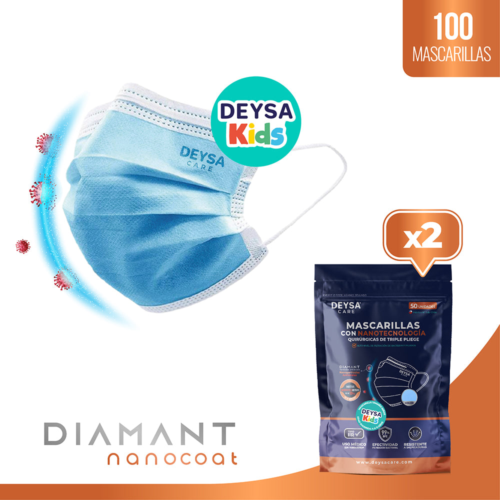 Mascarilla Triple Pliegue KIDS Diamant Nanocoat  Deysa Care® 2 Env. Resellables