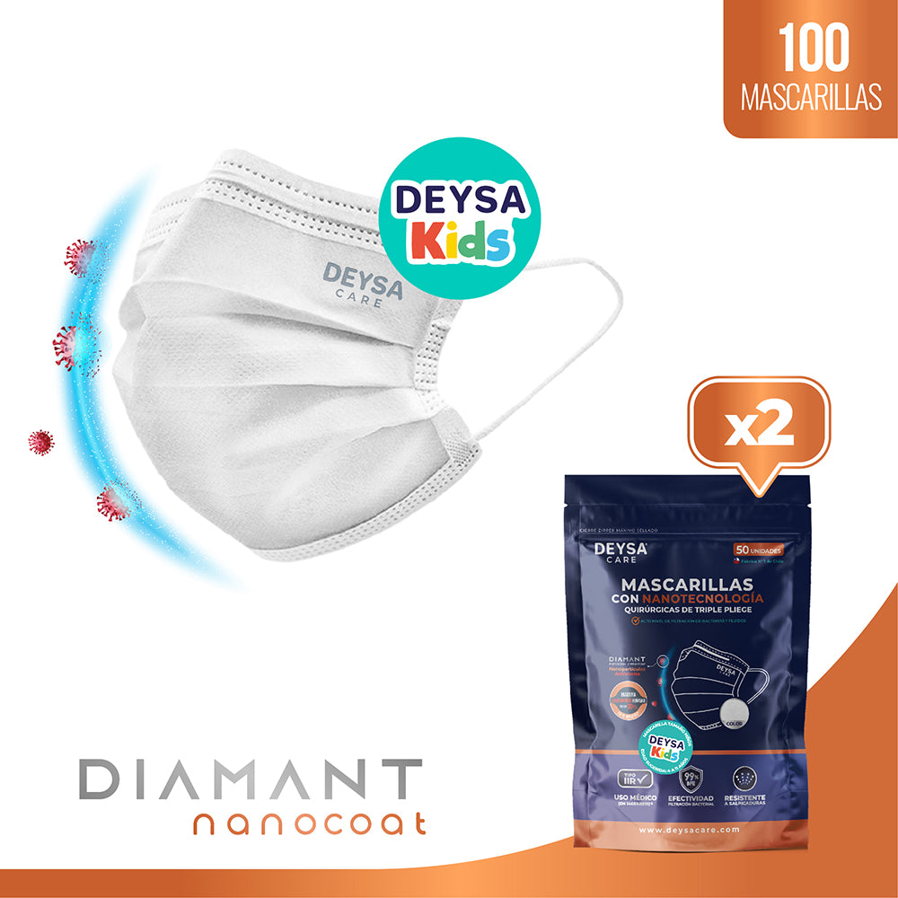 Mascarilla Triple Pliegue KIDS Diamant Nanocoat  Deysa Care® 2 Env. Resellables