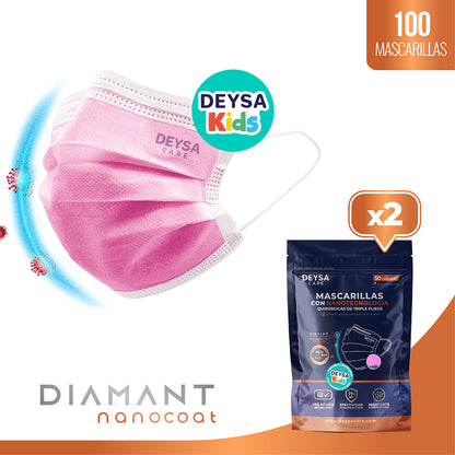 Mascarilla Triple Pliegue KIDS Diamant Nanocoat  Deysa Care® 2 Env. Resellables