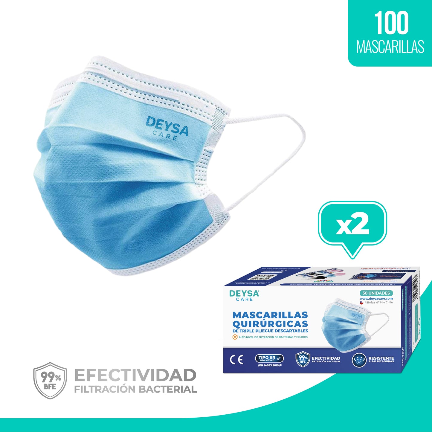 Mascarilla Triple Pliegue Deysa Care® – 2 Cajas