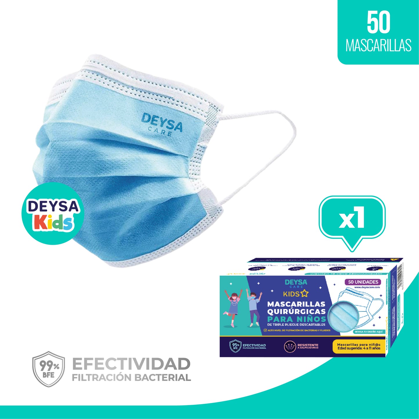 Mascarilla Triple Pliegue KIDS Deysa Care® 1 Caja