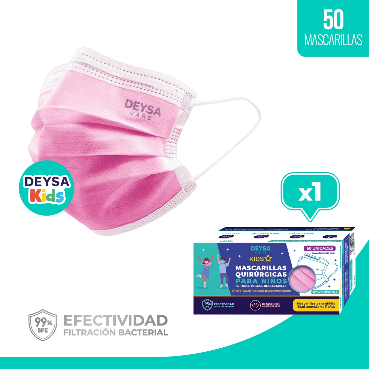 Mascarilla Triple Pliegue KIDS Deysa Care® 1 Caja