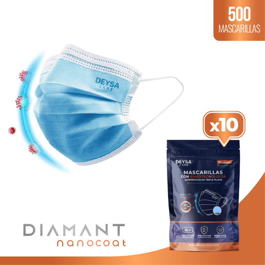 Mascarilla Triple Pliegue Diamant Nanocoat  Deysa Care® 10 envases resellables
